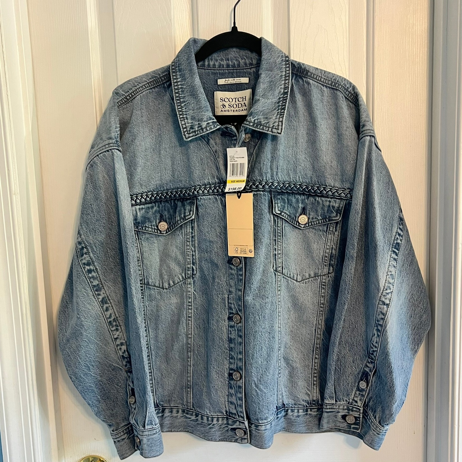 Scotch & Soda Amsterdam Women Blue Braided Denim Jacket Young Hearts M Nwt